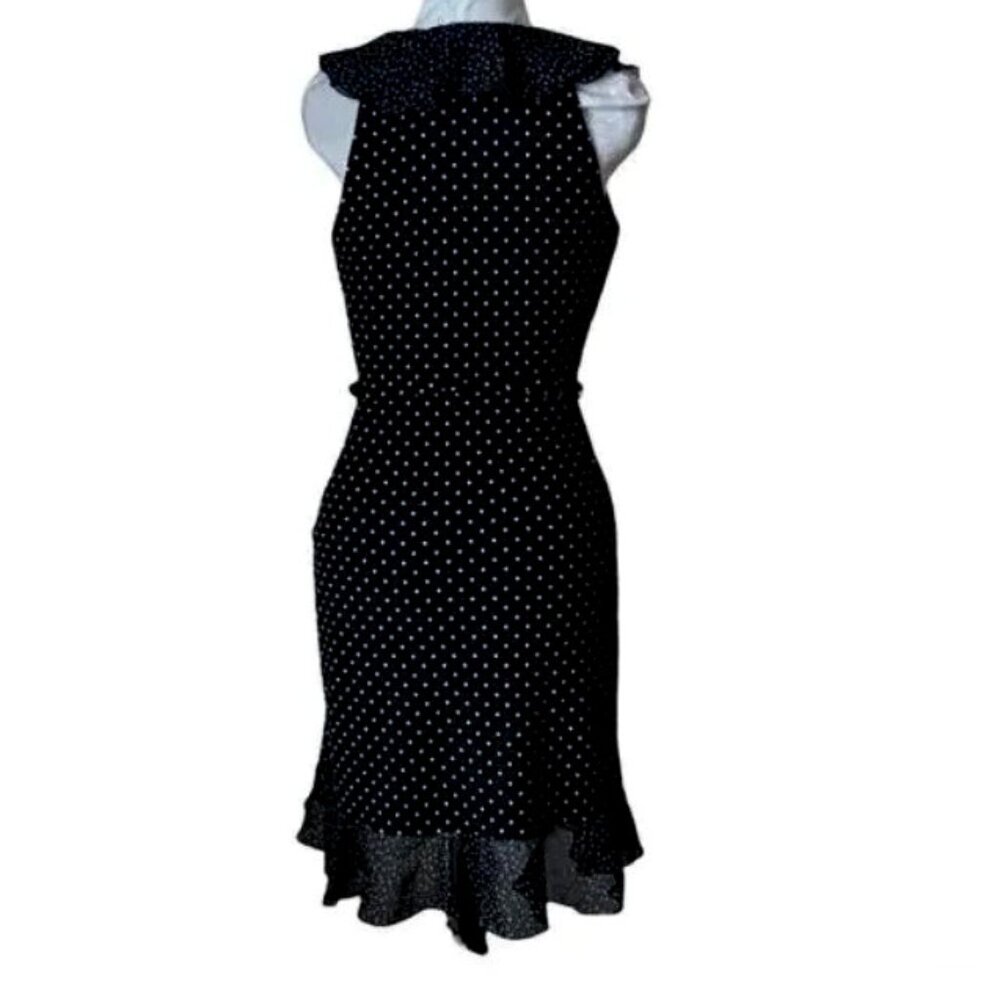 White House Black Market B&W Flutter V-Neck Wrap Look Polka Dot Dress Size 0 - Picture 9 of 11